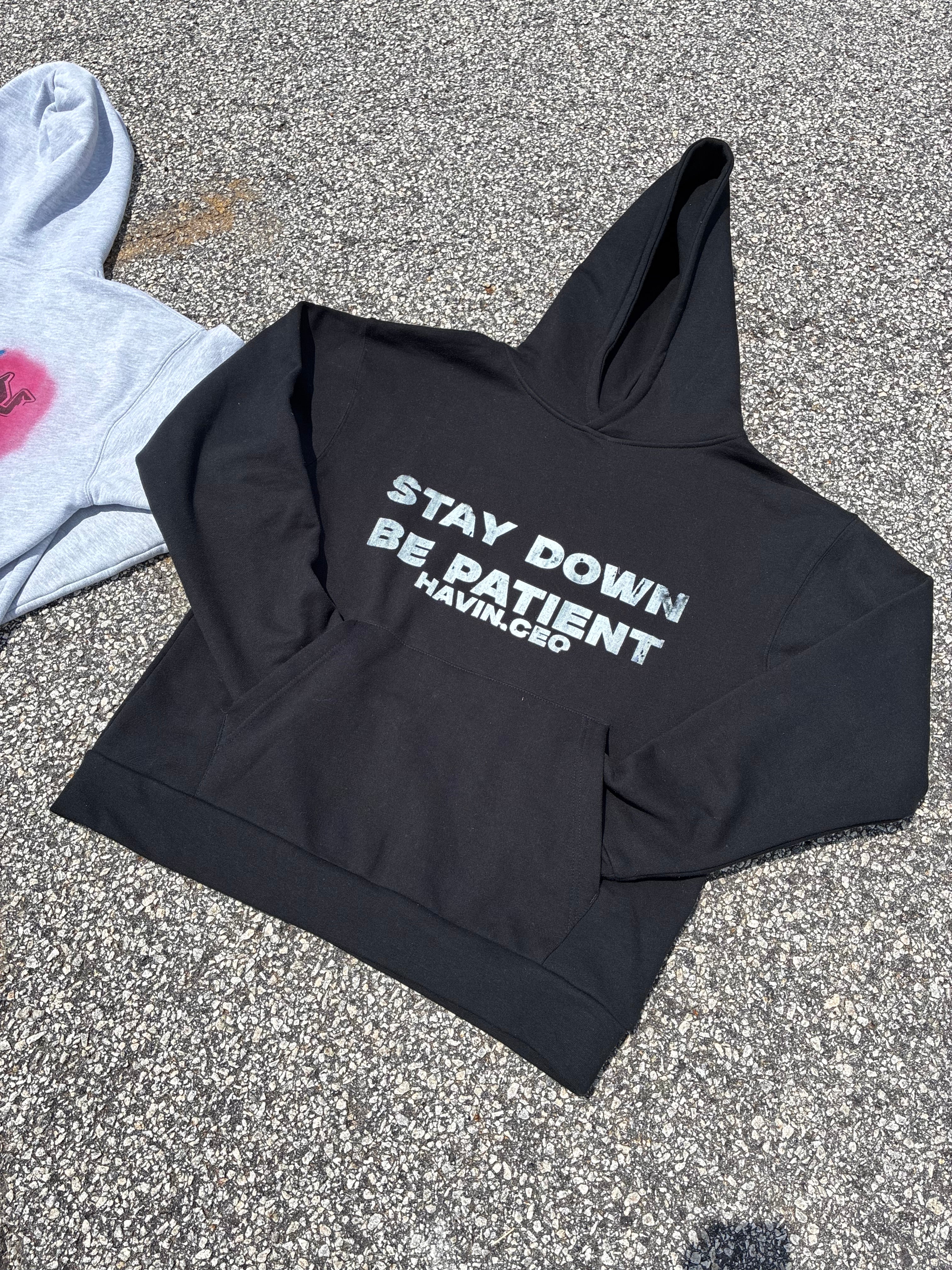STAY DOWN BE PATIENT HOODIES