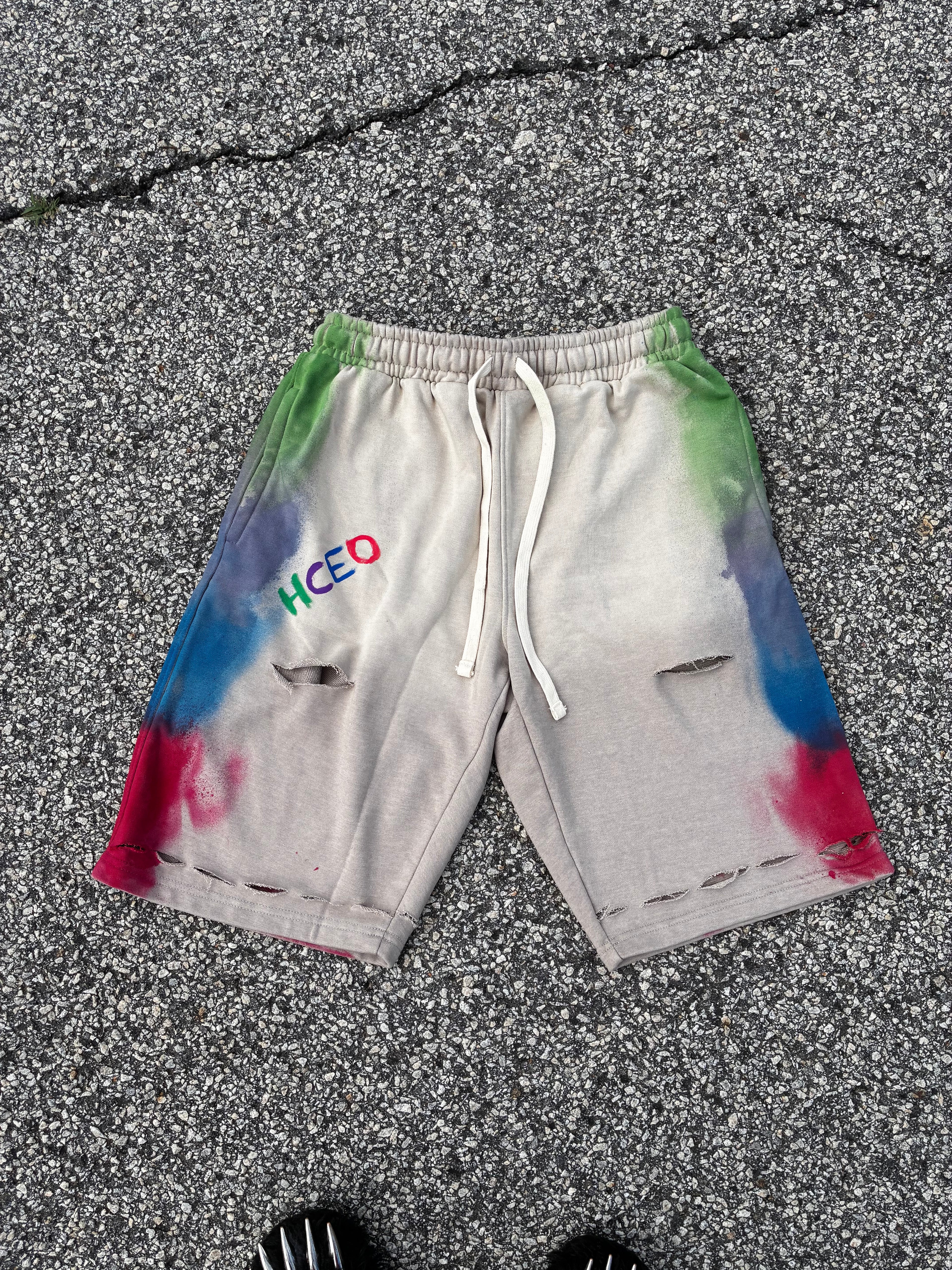 DISTRESSED HANDWROTE BAGGY LOGO SHORTS