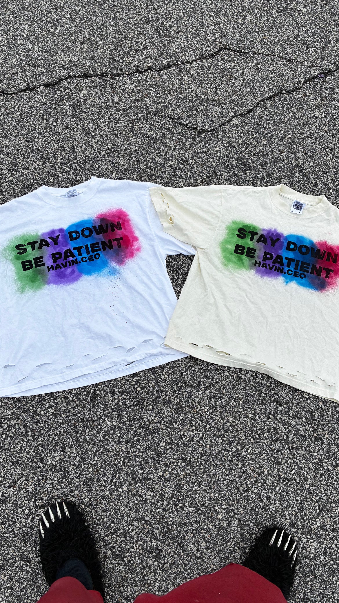 DISTRESSED STAY DOWN BE PATIENT TEE