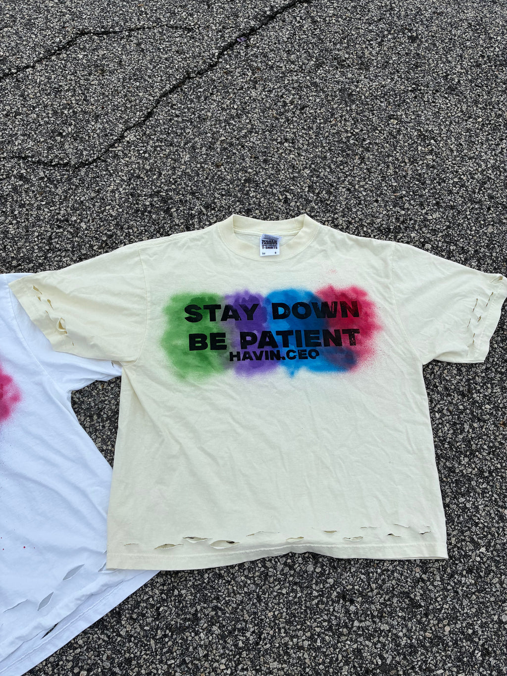 DISTRESSED STAY DOWN BE PATIENT TEE