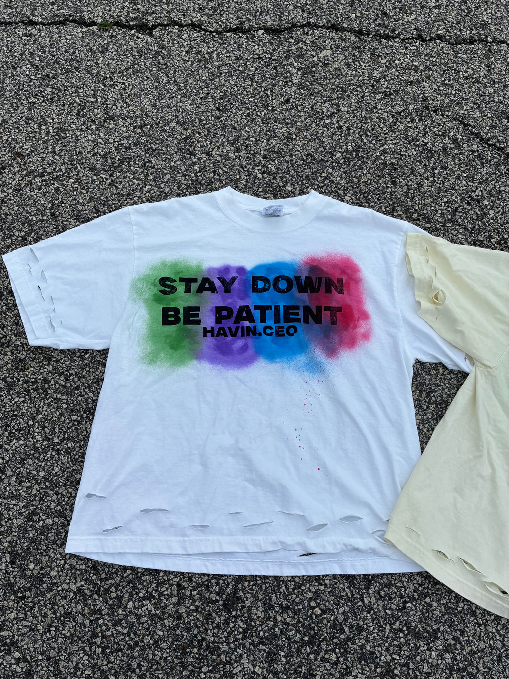 DISTRESSED STAY DOWN BE PATIENT TEE