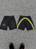 HAVINCEO BLACK AND YELLOW CURVE JORTS
