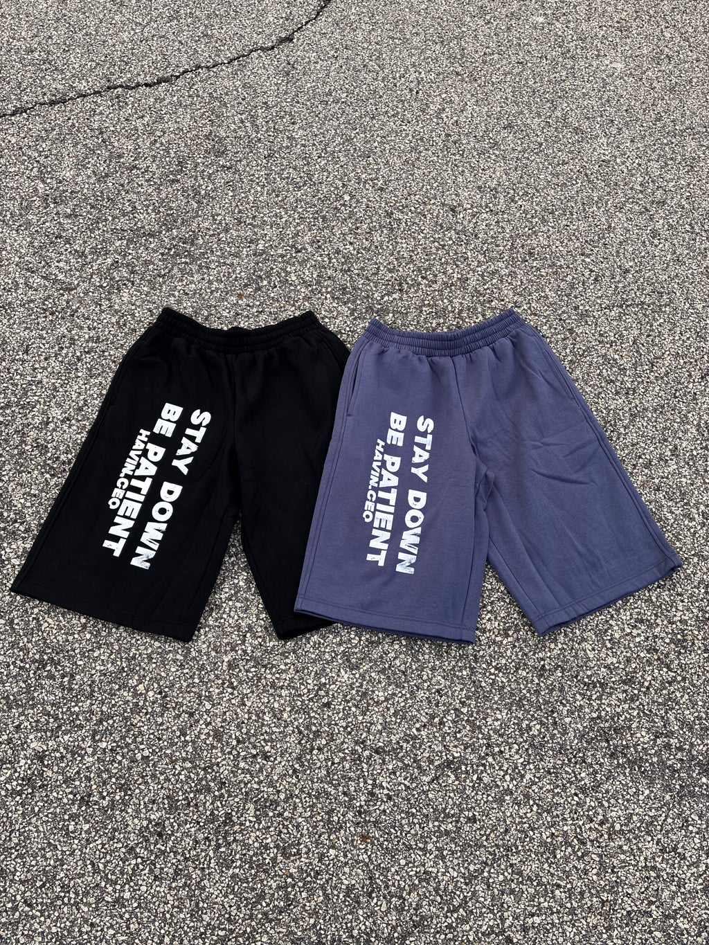 STAY DOWN BE PATIENT BAGGY SHORTS