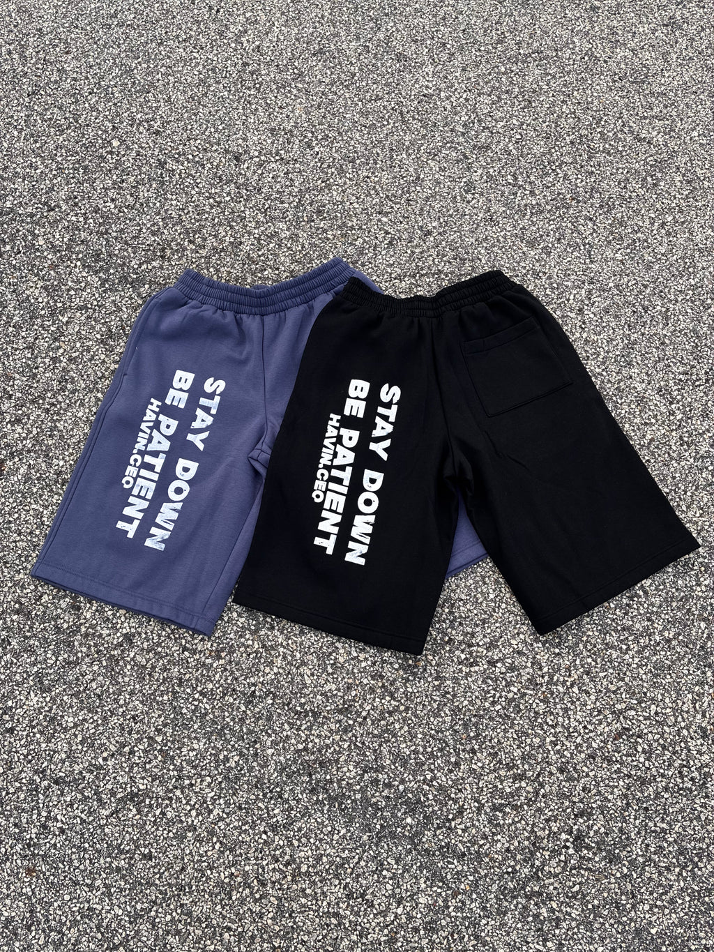 STAY DOWN BE PATIENT BAGGY SHORTS